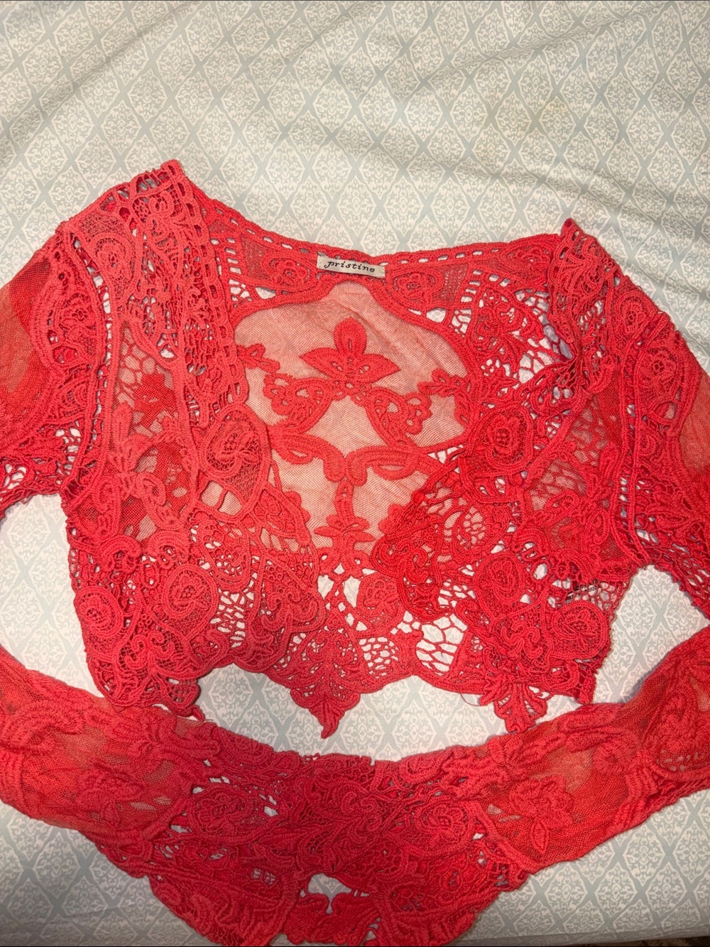 Coral long sleeve transparent cardigan